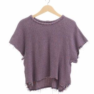 Zara Trafaluc Raw Hem and Sleeves Top Red White Blue Chunky Knit Tweed Sz Small